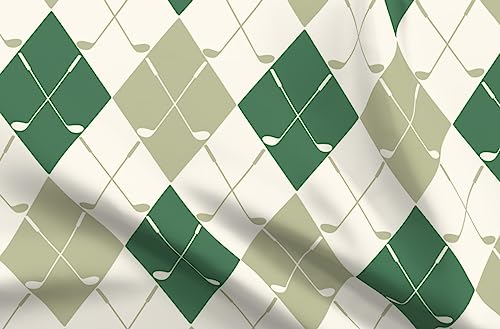 Spoonflower Fabric - Argyle Preppy Golf Clubs Plaid Sports Diamond Printed on Petal Signature Cotton Fabric Fat Quarter - Sewing Quilting Apparel Crafts Decor