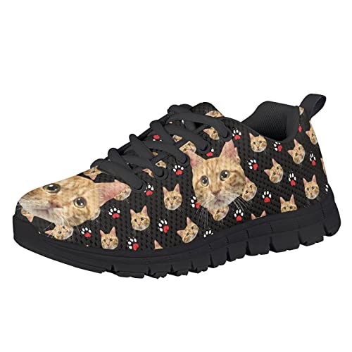 Yzaoxia Kids Tennis Shoes Girls Breathable Walking Shoes Lace Up Animal Print Shoes Lightweight Athletic Shoes Black Sole Size 11-5