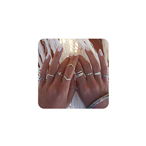 YOOESTORES82 Knuckle Stackable Ring Set for Women Girls.Boho Gold Silver Star Moon Midi Finger Rings Set Vintage Stacking Joint Ring Sets (B)