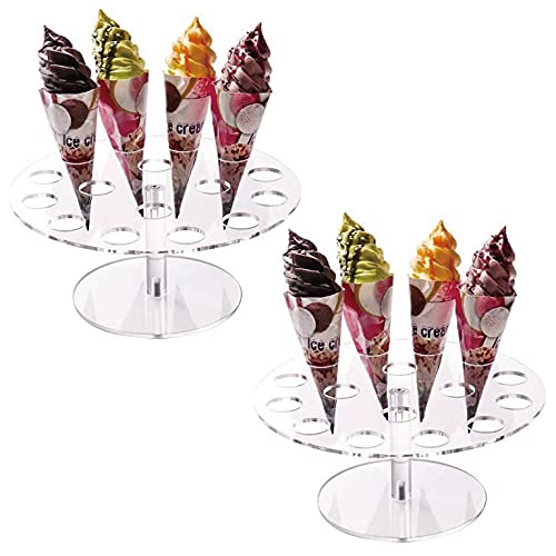2 Pack Ice Cream Cone Holder Stand with 16 Holes, Ice Cream Cone Display Stand Holder, Cupcake Stand, Clear Acrylic Cone Display Stand Weddings Baby Showers Birthday Parties Anniversaries Christmas
