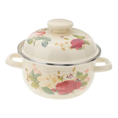 SHOWERORO Emaille-suppentopf Kochtopf Haushaltsgeschirr Haushaltssuppentopf Praktischer Topf Doppelgriff-design Deckel Einweihungsgeschenk