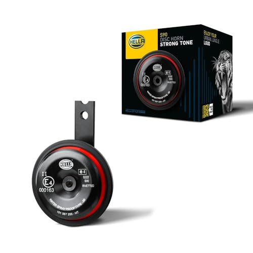 HELLA 3AL 922 000-961 Horn - S90 - 12V - 113dB(A) - Frequenzbereich: 415Hz - Hochton - Gehäusefarbe: rot/schwarz - Flachsteckanschluss