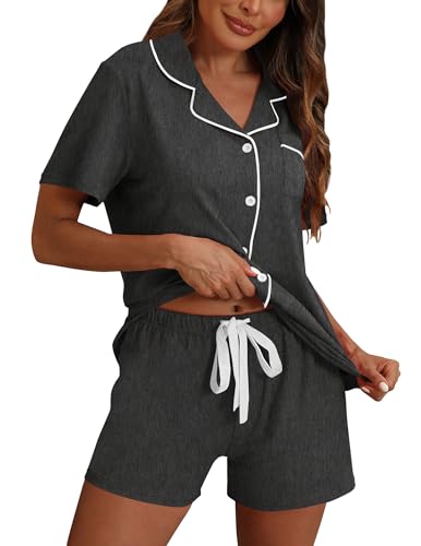 Image of ZMJ Pajamas for Women Set 2 Piece Pj Short Sets Bride Sleepwear Button Up