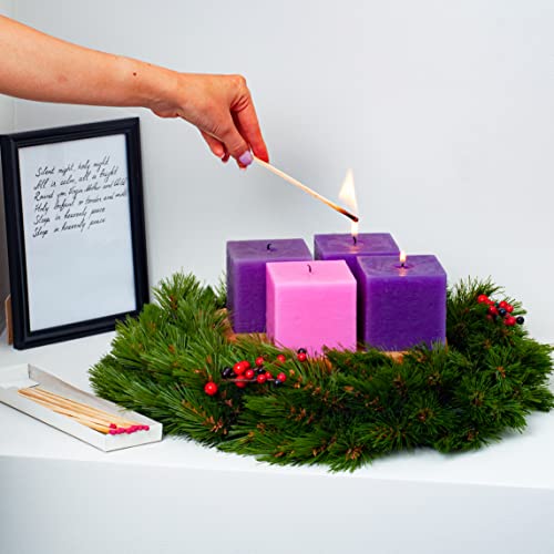 Candwax 3 Inch Pillar Candles For Home Set Of 4 Pcs - Rustic Pillar Candles Unscented And No Drip Candles - Ideal As Candles For Advent Wreath Or Christmas Decorations - Purple Advent Square Candle #TOP4