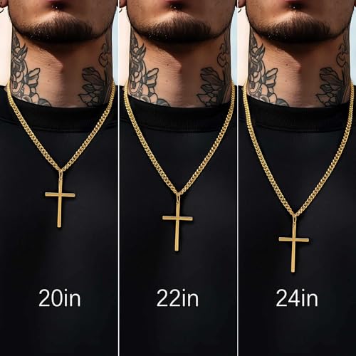 AMELINE Cross Necklace 14K Gold Cross Chain for Men Cuban Link Bold in Form Dainty Gold Crosses Pendant Necklace for Men 20/22/24in4
