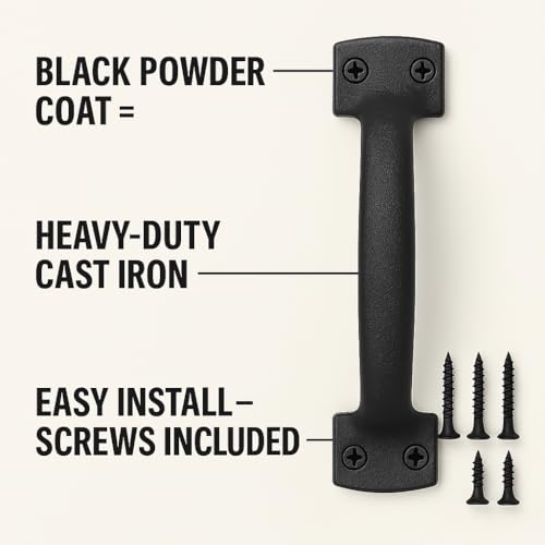 Image of 2-Pack 7 Inch Classic Barn Door Handle - Black Cast Iron Pull for Sliding Doors, Gates, Sheds, Fences, Closets - Indoor Outdoor Farmhouse Hardware