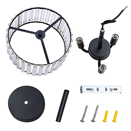 Modern Crystal Ceiling Light Fixture,Industrial 3 Lights Close To Ceiling Light,13" Round E12 Base Semi Flush Mount Hanging Pendant Light For Dining Room,Hallway,Bedroom,Bathroom,Living Room,(Black). #TOP4