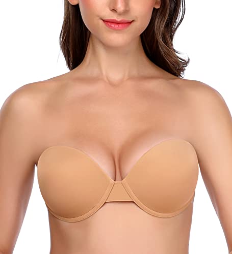 Image of Backless Strapless Push Up Bra for Women Thick Padded Sticky Underwired Bras Self Adhesive