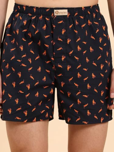 Image of B STORIES Bstories Men's Cotton Printed Boxer Shorts | Soft & Breathable Woven Cotton | Elastic Waist | Regular Fit | Comfortable Lounge & Sleepwear