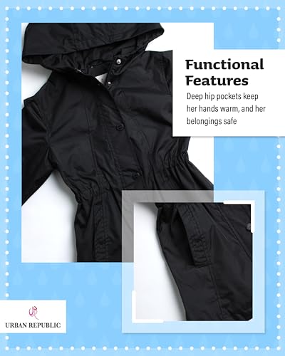 Image of URBAN REPUBLIC Girls Rain Jacket - Lightweight Slicker Shell Rain Coats for Girls Hooded Windbreaker Kids Raincoat