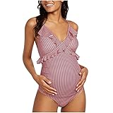 Vuncio Umstandsbadeanzug Einteiliger Bikini Schwangerschaft Attraktiver Schwangerschafts Badeanzug Gestreiftes individualen Look Umstands Badeanzug (Rot Gestreift, M, m)