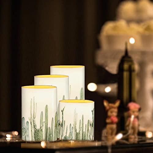 Image of Green Cactus Flameless Candles Battery Powered with Multicolor Timer Remote Control Everlasting Fake Candles for Party Garden Indoor Outdoor Decor