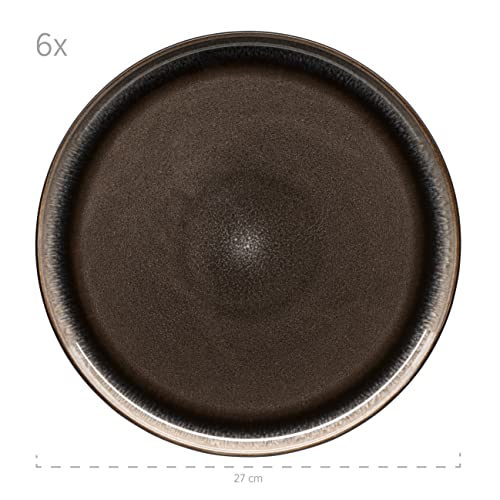 MÄSER 934021, Serie Niara, Modernes Teller Set für 6 Personen in aufregendem Vintage Look, 12-teiliges Tafelservice aus Keramik in Grau und Schwarz, Steinzeug