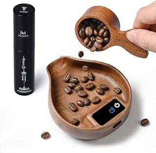 Walnut Coffee Scoop and Walnut Coffee Bean Scale Precision 0.1g with Espresso Glass for Coffee Lover Gifts