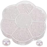 TEHAUX 7-Compartment Plum-Shaped Container with Half-Round Ab Nail Pearls for Manicure Nail Art Decoration Small Pearl Charms Suitable for DIY Accessories and Beauty Craft Materials