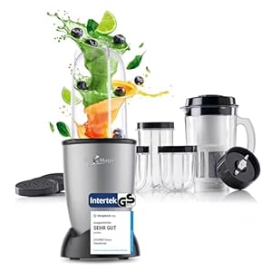 GOURMETmaxx Mr. Magic Mixer | Smoothie Maker mit XXL-Zubehörpaket | Standmixer 18-tlg. | Blender mit auslaufsicheren Frischhaltedeckeln | Food Processor für Shakes, Smoothies etc.