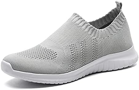 LANCROP Women's Lightweight Walking Shoes - Casual Breathable Mesh Slip On Sneakers 5 US, Label 35 Grey