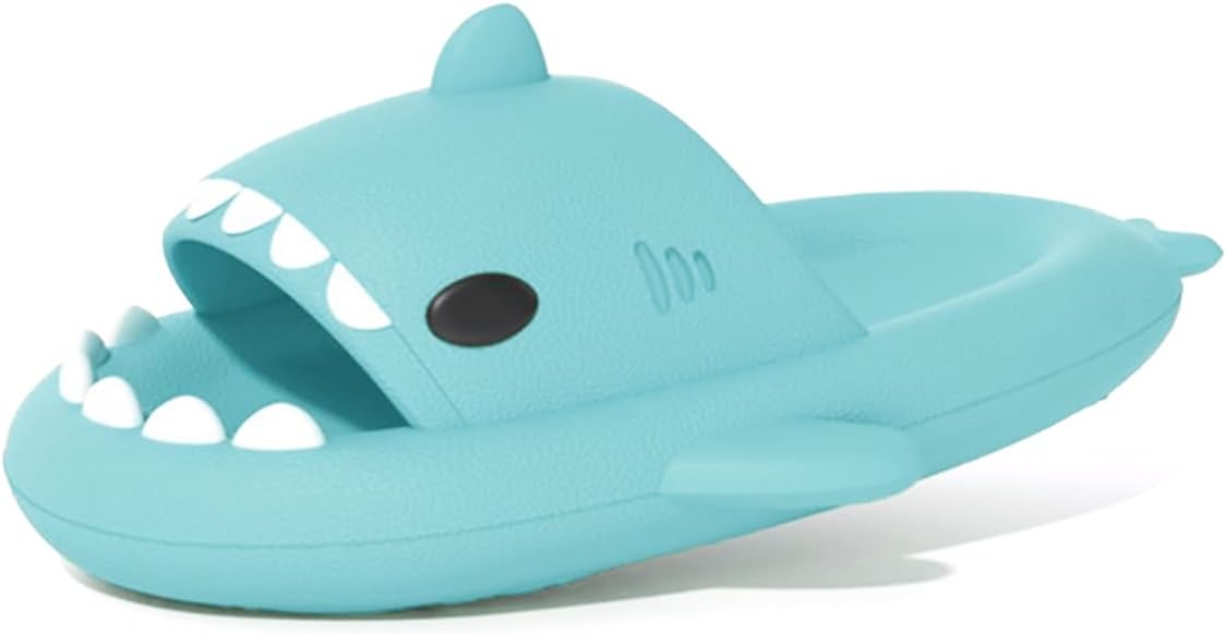 welltree Shark Slides for Women and Men Novelty Pillow Slippers Open Toe Shark Sandals Cushioned Cloud Slides 9-10 Women/7.5-8.5 Men Mint Green