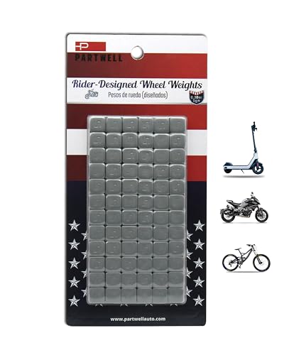 PARTWELL Motorcycle Wheel Weights 0.18 oz(5 g) 72 Pcs/Box Stick On Vibration Resistant Adhesive Balance Weights for Street & Racing Wheels (Grey)