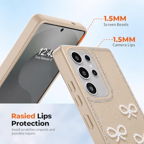 Image of DIZORO for Samsung Galaxy S25 Ultra 5G Cover,Cute Bow Tie Aesthetic Phone Case,Trendy Slim Hard IMD Shockproof Protective Bumper Designer Phone Back Cover for Women Girls Desert