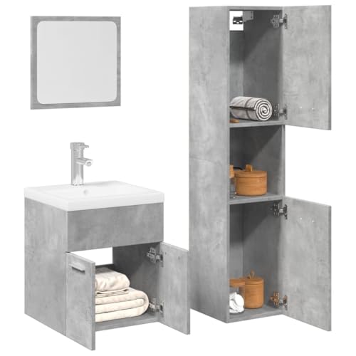 Juroupi Juego Muebles de baño 4 pzas Muebles baño Conjunto Muebles de baño Muebles auxiliares de baño Madera contrachapada Gris hormigón - 3324879