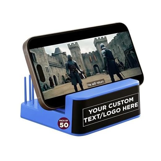 DISCOUNT PROMOS Custom Light Up Logo Phone Stands Set of 50, Personalized Bulk Pack - Essential Smartphone Accessory, Perfect for Office and Home - Blue