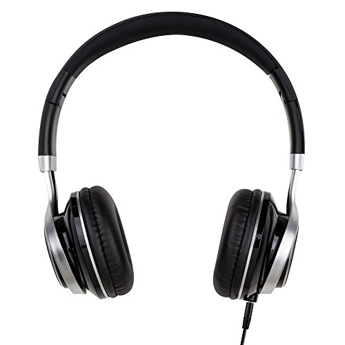 CYLO Electrolyte Wired Over-Ear Headphones, Noise Isolating with 40mm Drivers, in-Line Microphone with Supreme and Hi-Fi Stereo Sound (Jet Black/Silver)