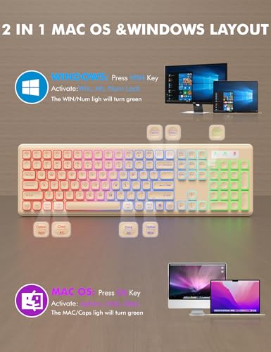 Image of Wireless Keyboard and Mouse Combo, RGB Back123456 | RGB Rainbow Backlit, Rechargeable Keyboard Mouse, Sleep Mode, 2.4GHz Wireless, Silent Soft Typing, USB-C Adapter