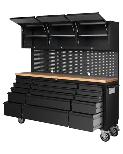 Elementool 72-Inch Heavy-Duty Rolling Garage Workbench with 15 Drawers, 3