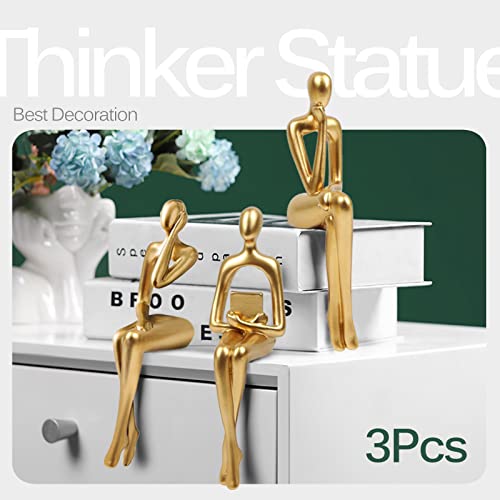 Qekmsy Gold Home Decor Accents Sculptures, 3Pcs Resin Thinker Statues Bookshelf Decorations For Living Room, Modern Abstract Table Figurines Collectible Ornaments For Office Shelf Dining Desk (Gold) #TOP1