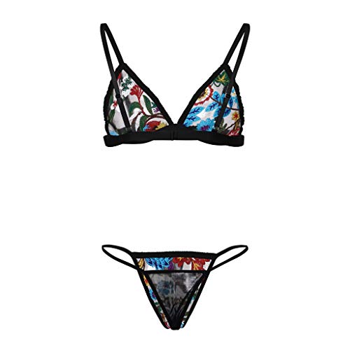 QingFan-Sexy Lingerie for Women,Lace Embroidery G-String Thong Temptation Underwear Sleepwear Black