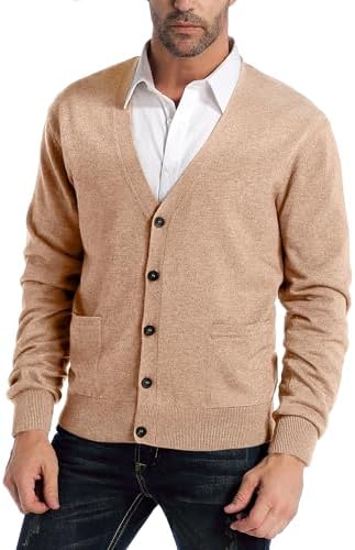 Bild von Kallspin Herren Strickjacke aus Wollmischung V-Ausschnitt Cardigan mit Knopfverschluss und Taschen M