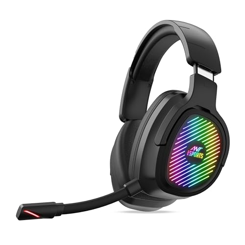 Ant Esports Stealth 10 Wireless Gaming Headset with Noise Cancelling Microphone for PC, PS5, PS4, Mac, 2.4 GHz Wireless & BT 5.4 Gaming Headphones, Cool RGB Lighting, 35Hr Battery, 50mm Drivers-Black