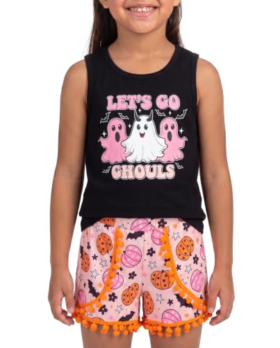 Image of Unique Baby Girls Toddler Big Kid Sleeveless Tank with Pom Pom 2pc Shorts Set Outfit