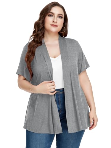Image of LARACE Short Sleeve Cardigans for Womens Summer Tops Casual Plus Size Open Front Lightweight Cover Up