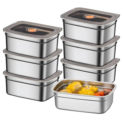 6 Pièces Boite Alimentaire Inox, 1000ml Boîtes de Conservation Alimentaire avec Couvercle Transparent, Boîtes À Charcuterie Fresh, Meal Prep Récipients...
