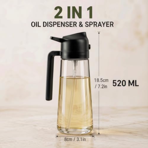 Image of 2-in-1 Glass Oil Dispenser & Sprayer | 500ML| Leak-Proof | For Air Fryer, Salad, Black