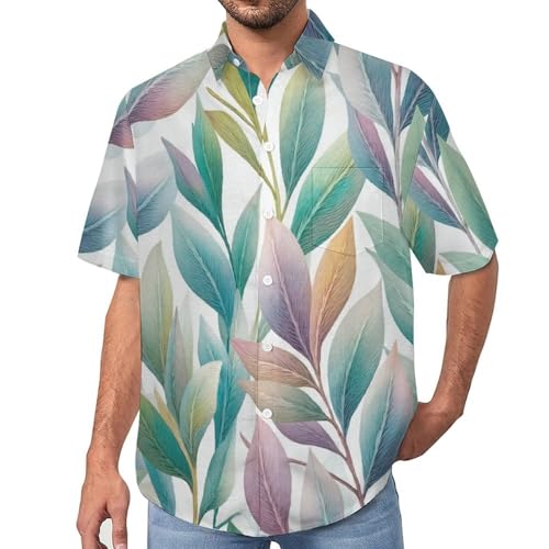 Chemise Hawaïenne à Manches Courtes Homme d'Été Décontractée de Plage en Motif Feuilles Colorées