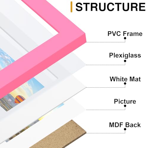 decorUhome 6x20 Picture Frames Collage Wall Decor, Display 3Pcs 4x6 Photos with Mat or 1Pcs 6x20 Unmatted, 3 4x6 Collage Picture Frames for Wall Mounting, Pink — view 4