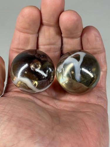 Big Game Toys 2 BOULDERS 35mm Polar Bear Marbles Wire Pull Confetti White/Brown Glass Large