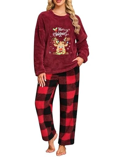 Niwicee Pijama Mujer Invierno Conjunto de Pijama de Navidad Forro Polar Super Suave Ropa de Dormir 2 Piezas Damas Ropa de Noche Manga Larga cálida y Pantalones Largos con Bolsillo(Vino Rojo,L) | Ya disponible en tu tienda friki favorita! En mundofriki.es!