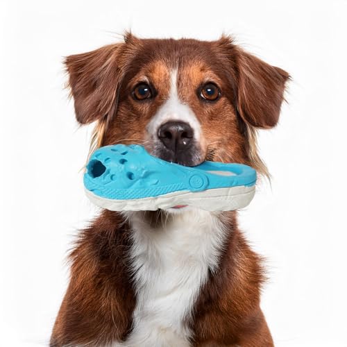 PETOPIA Durable Dog Toys for Aggressive Chewers, Large Dogs - Food Dispensing, Soft Rubber Shoe (Blue)