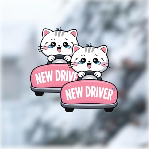 Image of 2 Pack Student Driver Magnet 2.0 inch x 2.4 inch - Cute Crying Cat Design with Please Be Patient - Student Driver Magnet Funny for New, Teen, and Learner Drivers - Small Cat Sign, New Car Decor