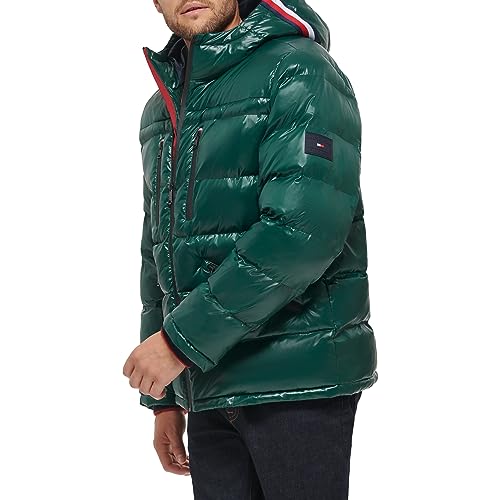 Image of Tommy Hilfiger Mens Tommy Hilfiger Men's Shiny Midweight Logo Puffer