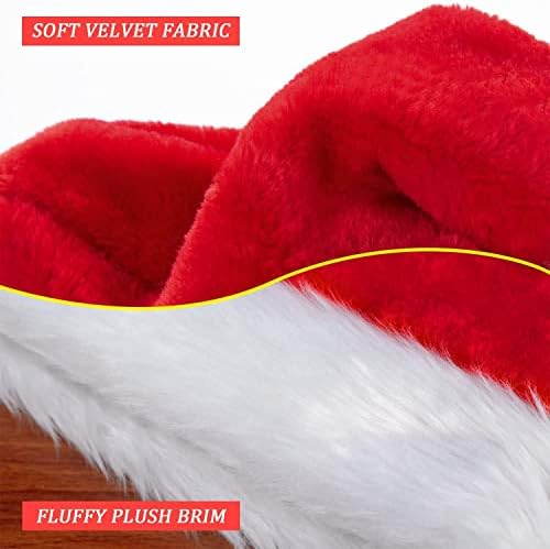 Santa Hat Christmas Hats for Adults Baby, Luxury Father Christmas Hats Plush Xmas Santa Claus Hat, Velvet Comfy Santa Outfit for New Year Festive Party Supply, Thicken Classic Fur Decorations