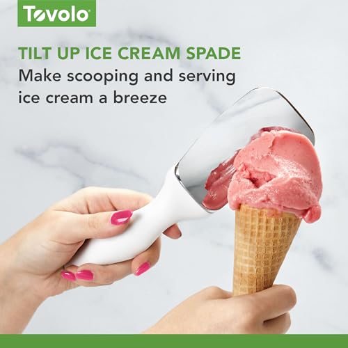 Image of Tovolo Ice Cream Spade Heavy Duty Zinc Alloy Dishwasher Safe Ice Cream Paddle Spade for Shaping Cutting Serving Gelato Sorbet Cookie Dough, Non Slip Ergonomic Handle Ice Cream Spade, White