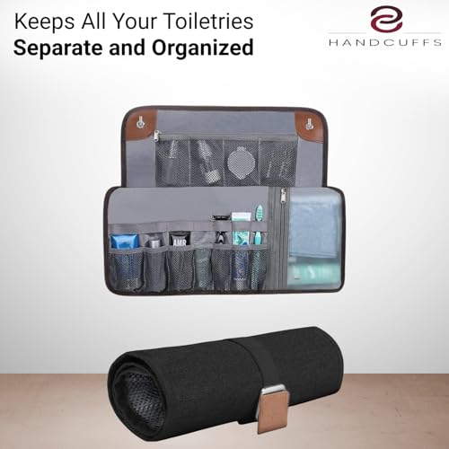 Image of Handcuffs Toiletry Bag for Men & Women Travel Essentials | Water-Resistant | Compact Bathroom Roll | Gifts Kit | Toiletry Accessories | Organizer for Hygiene | Shaving kit | Grooming Pouch (Black)
