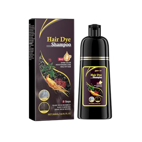 Hair Dye Shampoo – Tinte Capilar 3 en 1 Cubre Canas al Instante, Color de Larga Duración para Hombres y Mujeres – 500 ML – Fórmula Suave con Ingredientes Naturales(marrón)