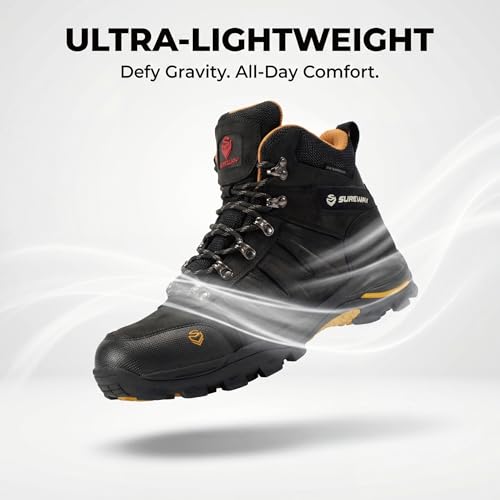 Image of SUREWAY Men's 6 Inch Soft /Steel Toe Waterproof leather Work Boots | Lace up,durable comfortable slip resistant outsole, ideal for construction, roofing, hunting and daily job site wear