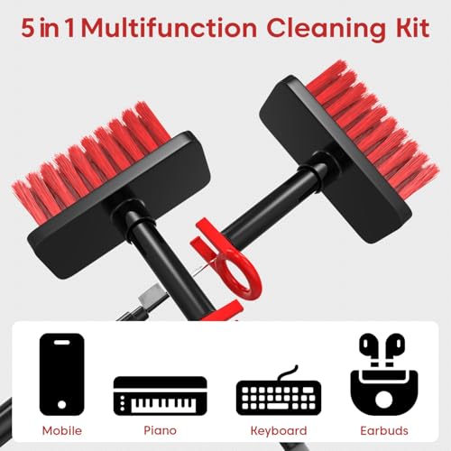 Image of Sounce Cleaning Soft Brush Keyboard Cleaner 5-in-1 Multi-Function Computer Cleaning Tools Kit Corner Gap Duster Keycap Puller for Bluetooth Earphones,PC, Laptop AirPods Pro Camera Lens (Black)